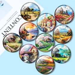 Beautiful small town landscape  10pcs mixed 12mm/18mm/20mm/25mm Round photo glass cabochon demo flat back Making findings