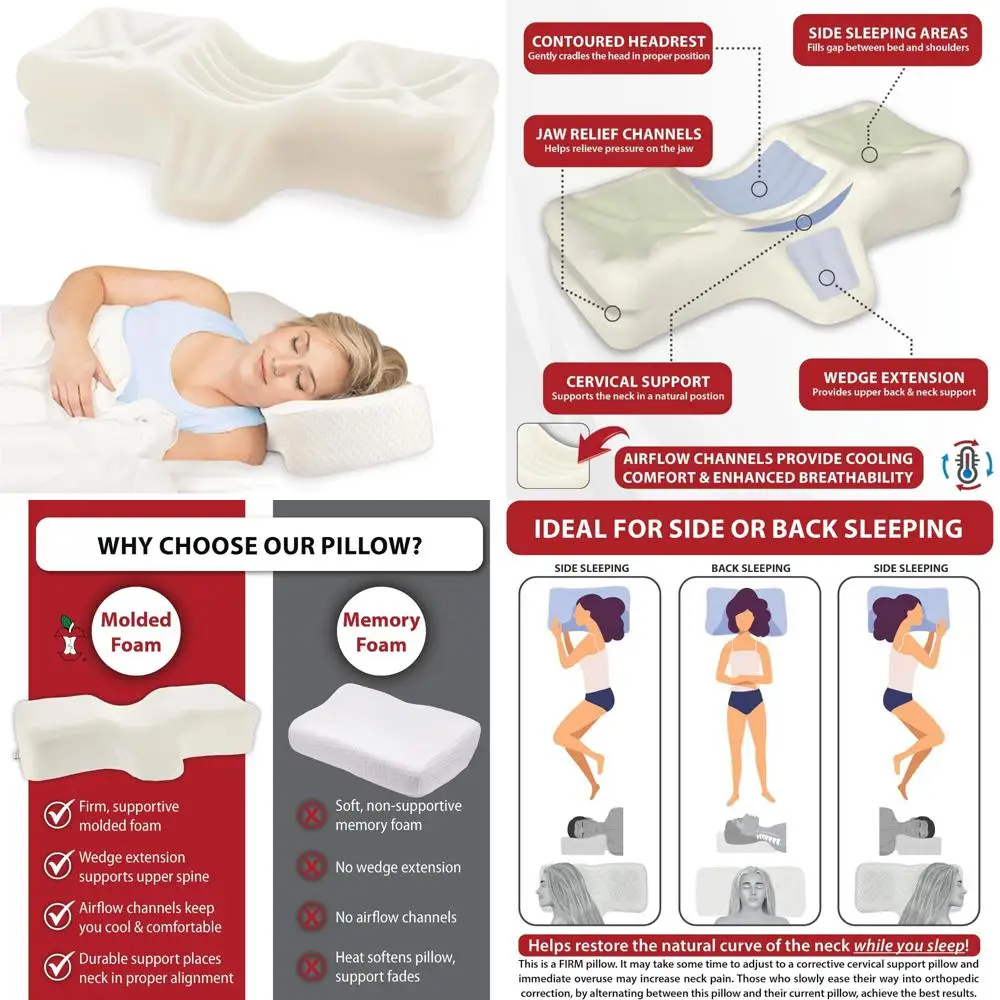 

Ортопедическая подушка из пеноматериала для поддержки шеи для спины и боковых сна — твердая и большая