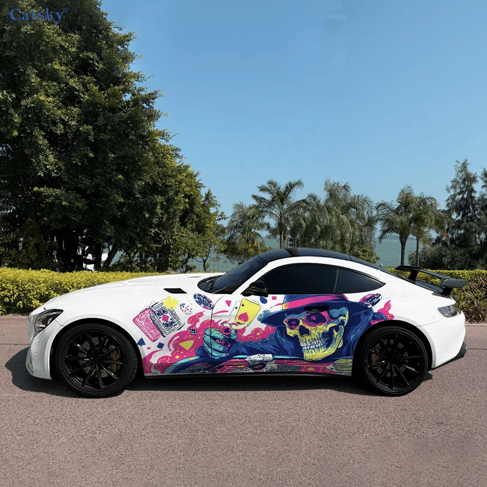 Suit Skeleton Gambling Car Vinyl Wraps Decal Self-adhesive PVC Sticker Suitable for Trucks SUV Decoration Auto Accessories Gift