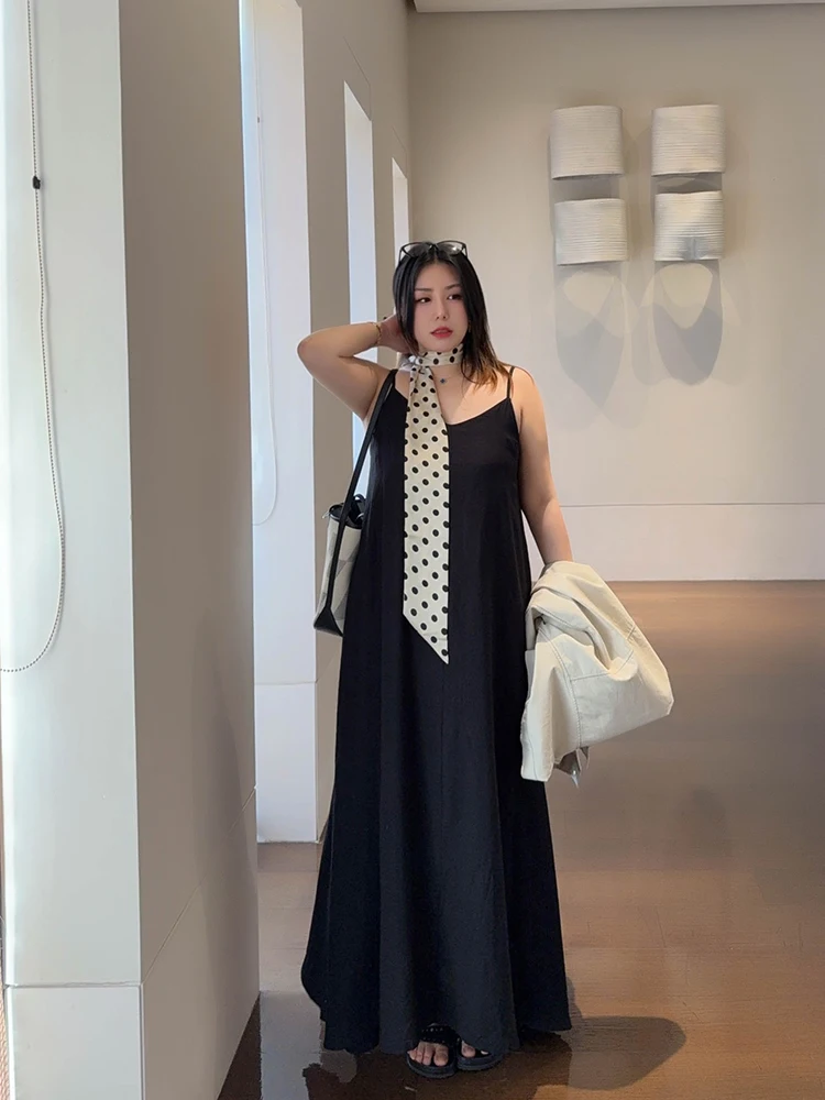 

Платье VOGANA женское, больших размеров, весна-лето, хлопковое, свободного кроя, А-силуэт, на бретельках, повседневное, с V-образным вырезом, миди