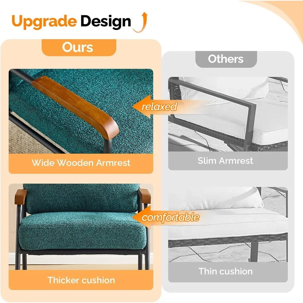 

Mid-Century Modern Armchair Set of 2, Small Upholstered Lounge Reading Chair with Wood Armrests