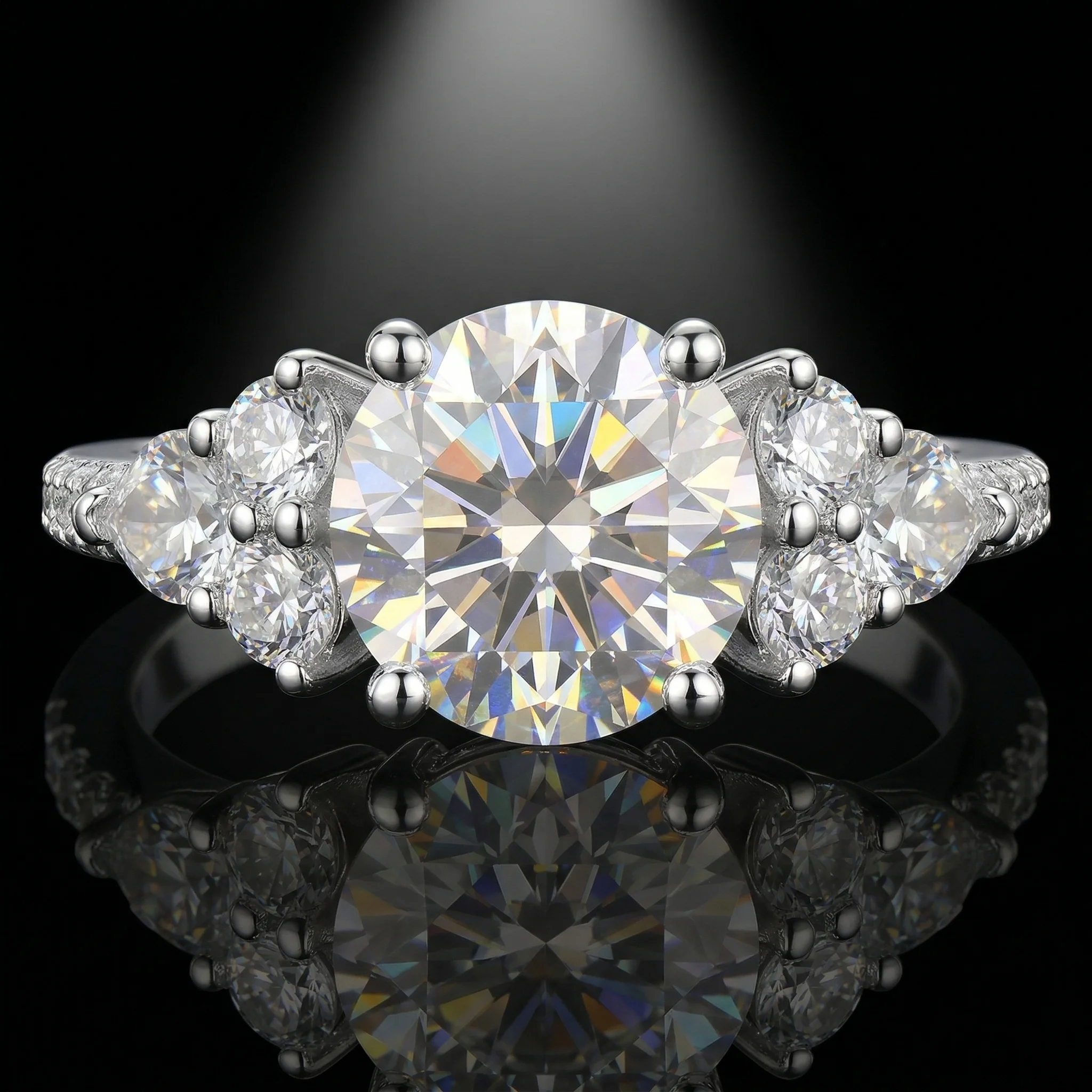 

Moissanite Ring, 925 Silver, D Color VVS1, 2ct Pear Side Stones, Light Luxury Engagement Women's, w/ Cert