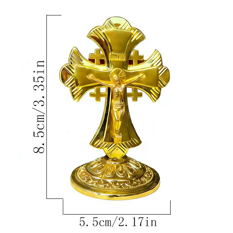 

Gold Jesus Crucifix Car Dashboard Decor Orthodox Cross Auto Interior Ornament for Driving Blessing Religious Vehicle Decoration