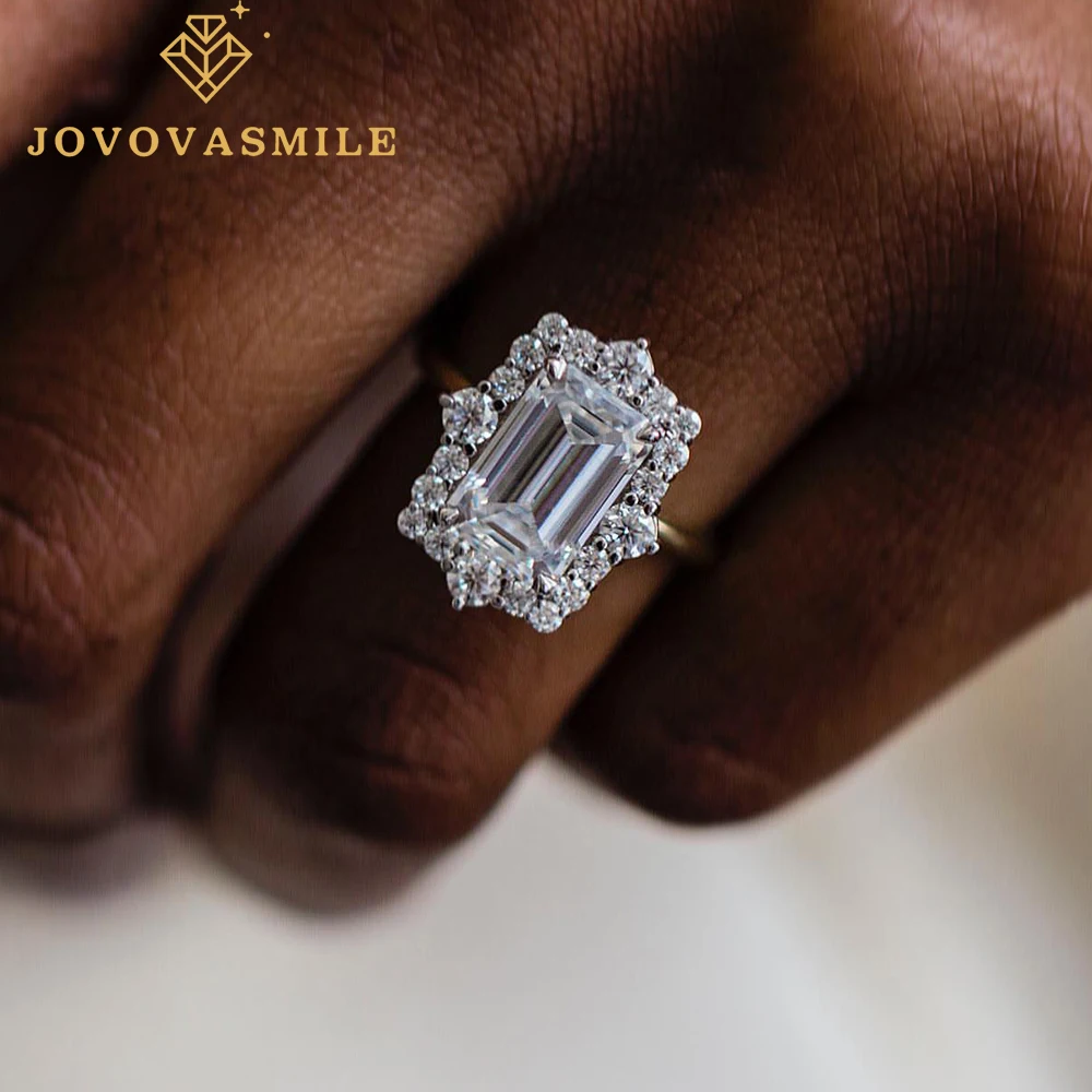 JOVOVASMILE Fashion Jewelry Moissanite Ring 18k Gold 3.55 Carat 10.5x7mm Emerald Cut Elongated Plain Yellow Gold Wedding Band