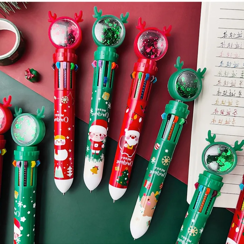 1 Pcs Ten Color Pen Santa Claus Xmas Boy Deer Snowman Merry Christmas Ballpoint Pen Stationery Decor Elementary School Gifts