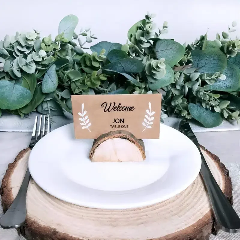 20-40PCS Rustic Wooden Place Card Holder Kraft Table Name Place Card Table Number Holder Photo Holder Stand Photo Clip Wedding