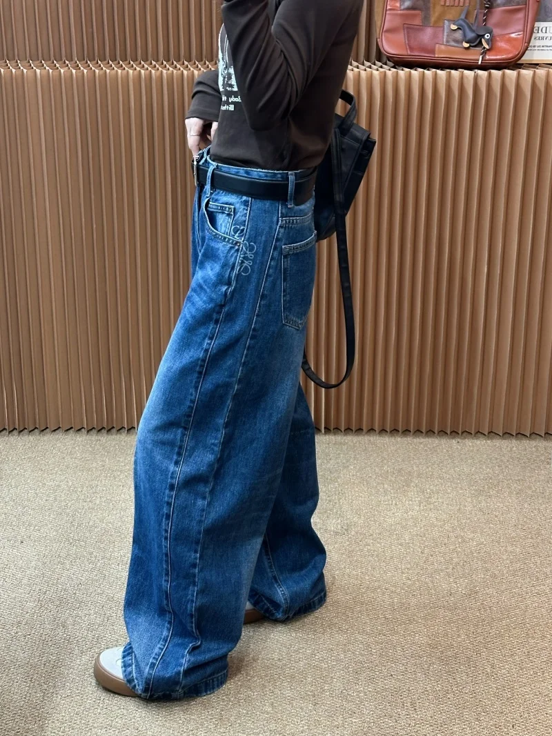 

Blue Faded Denim Knife-ape Pants Women's Loose Fit Slimming Long Trousers Korean Sle Autumn Winter New Faion Jeans