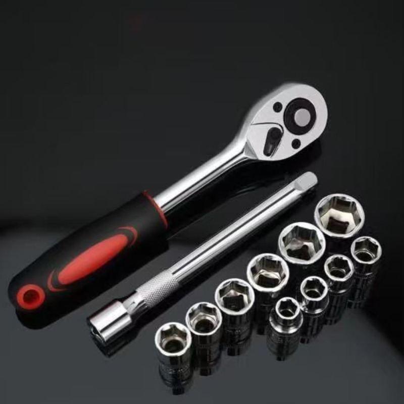  Chrome-plated 12-piece Ratchet Car Set Socket Wrench Set Universal Auto Repair Multifunctional Maintenance 