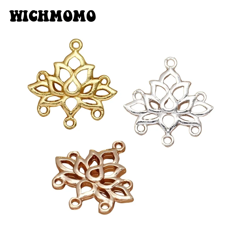 New 32mm 15pieces/bag Zinc Alloy Hollow Out Lotus Charms Connectors Pendants for Earrings Jewelry Accessories