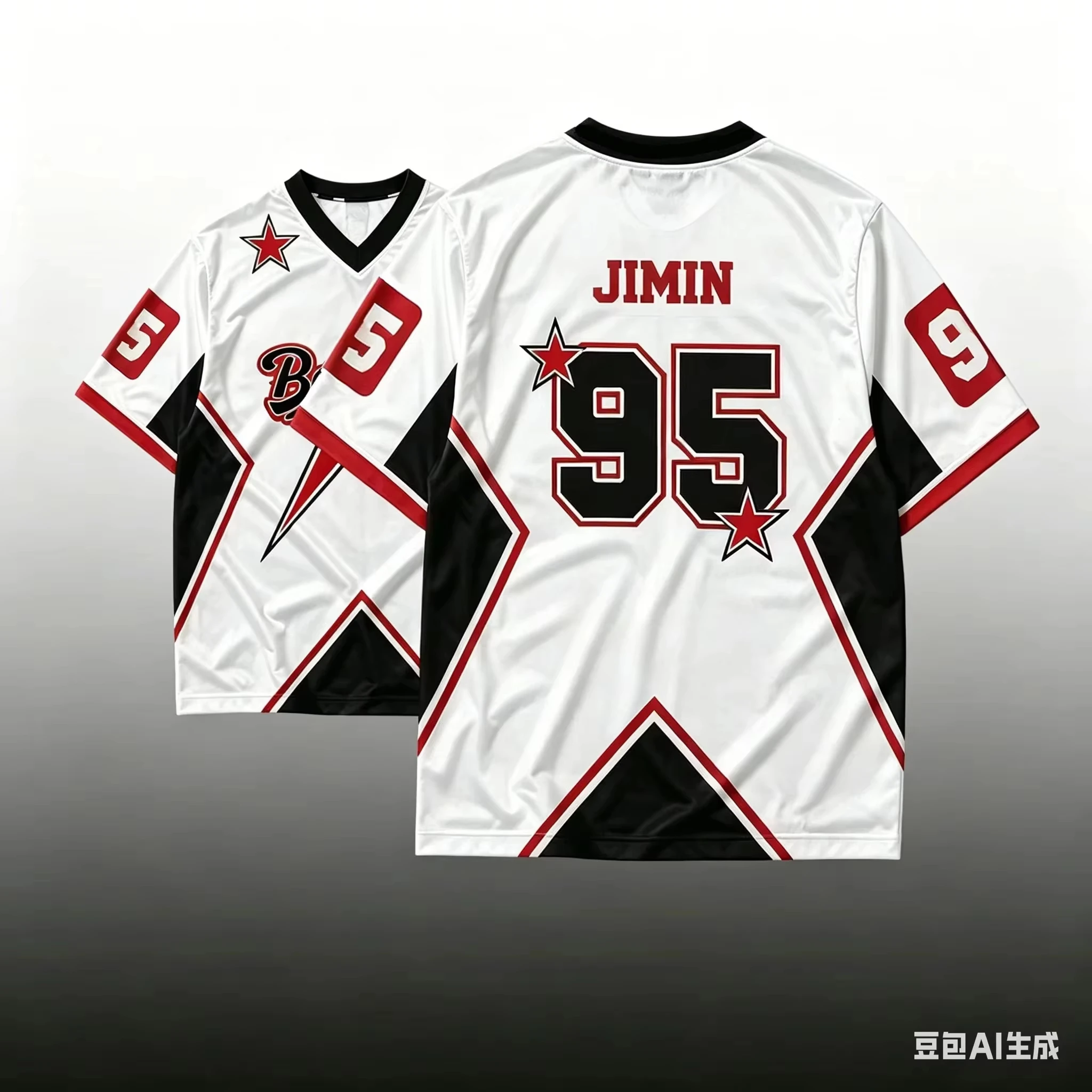 2026 Summer Oversized V Neck Sport Jersey White Black Red Star Geometric Color Block 95 Breathable Short Sleeve Racing Tee Kids