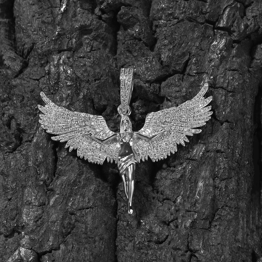 THE BLING KING Icy Angel Wing Pendant Necklace Micro Paved 5A Cubic Zircon Beautiful Goddess Charm Jewelry Accessories Best Gift