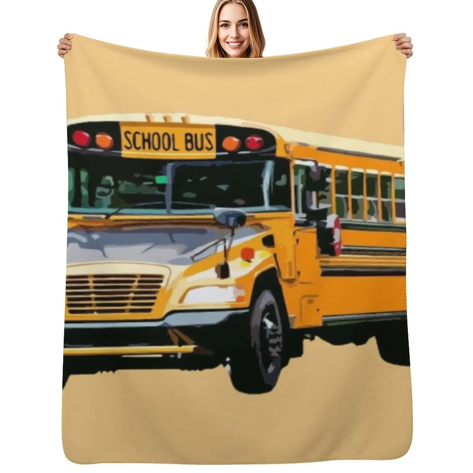 School buses. Throw Blanket Soft Breathable Blanket for Night Sleeping