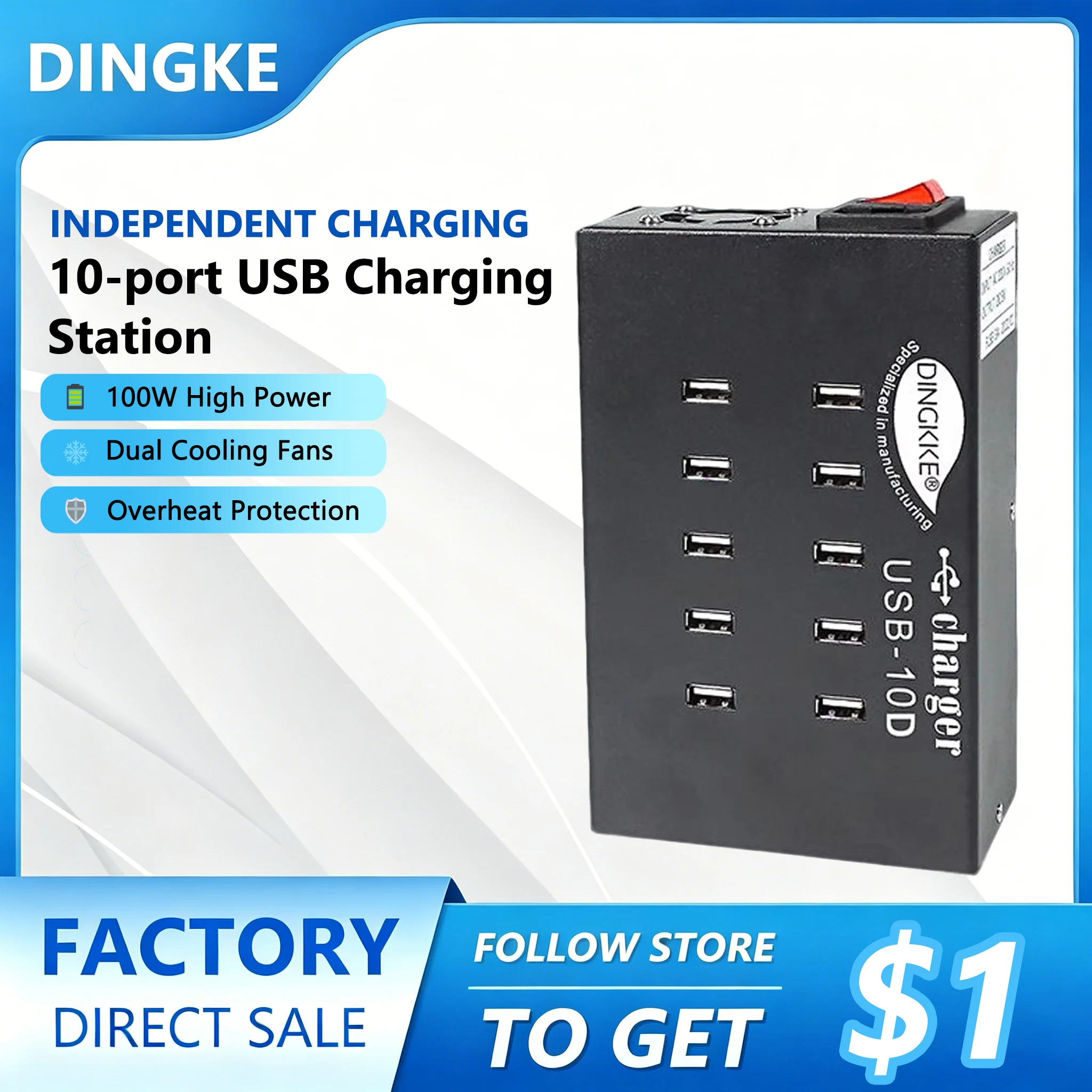 

100W USB Charger Portable 10 Ports Desktop Power Station Fast Charger For iPhone 16 Pro Max MacBook Air