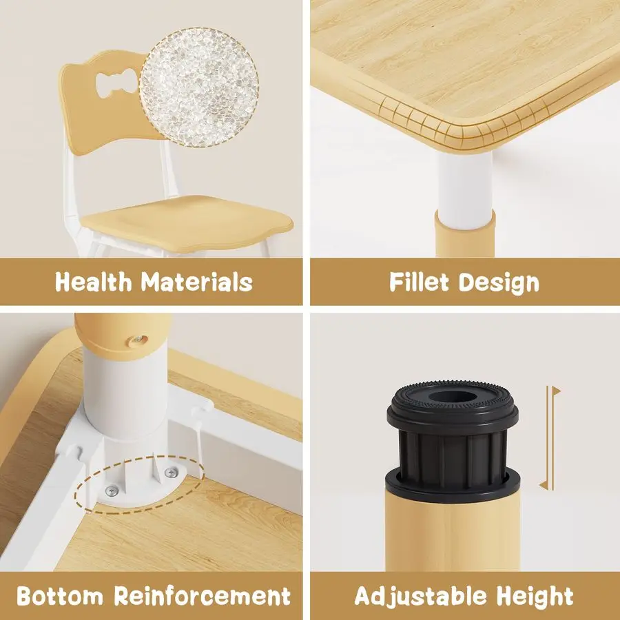 Kids Table and 2 Chairs Set, Height Adjustable Toddler Desk and Chair Set, Graffiti Desktop, Classroom Daycare Home, Children Mu