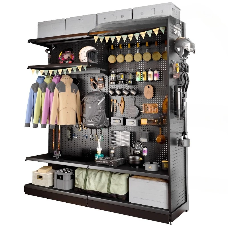 Camping equipment wall storage rack Free matching shelf Hole board Internet celebrity outdoor cycling Wall-mounted display rack