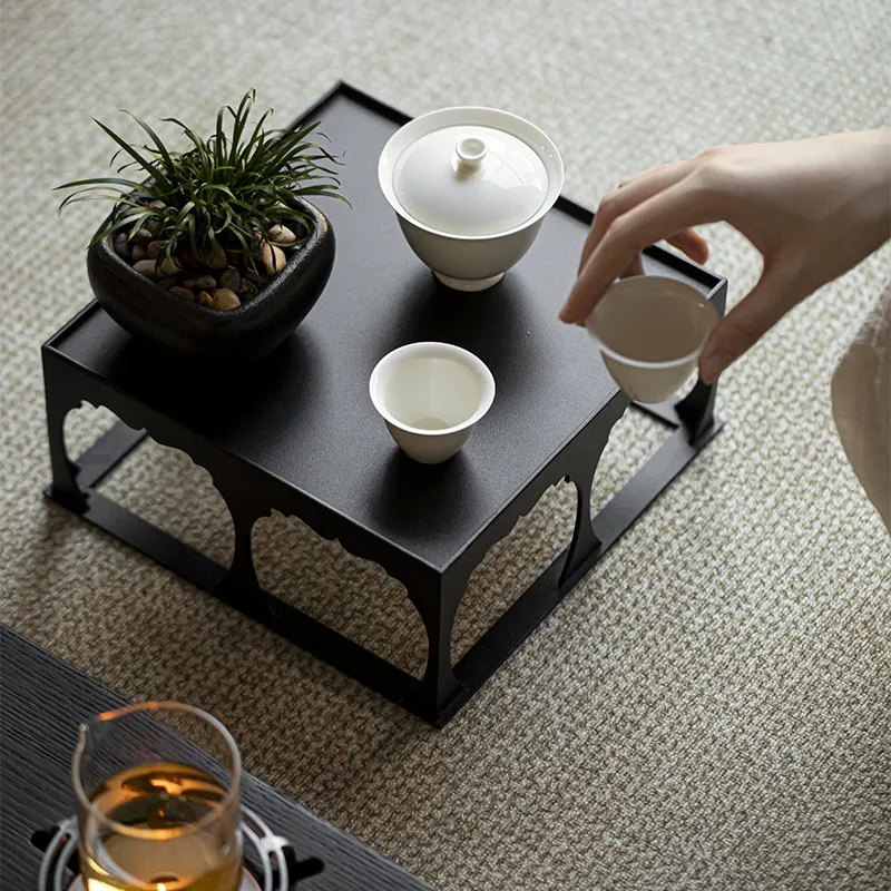 

Кованая подставка для демонстрации, квадратная подставка для чайного сервиза в китайском стиле, современная полка в стиле бохо для домашнего декора, многоярусный шкаф для коллекционных предметов