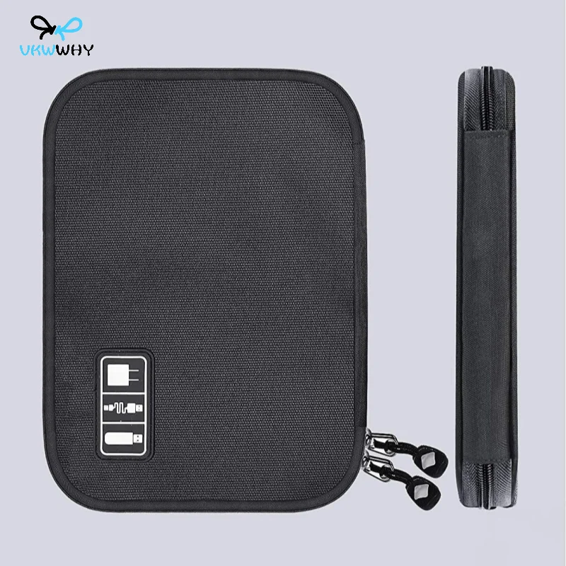 Travel Multifunctional Storage Bag for Men, Black Handbag Electronic Accessory Organizer USB Data Cable Charger Plug Organizer