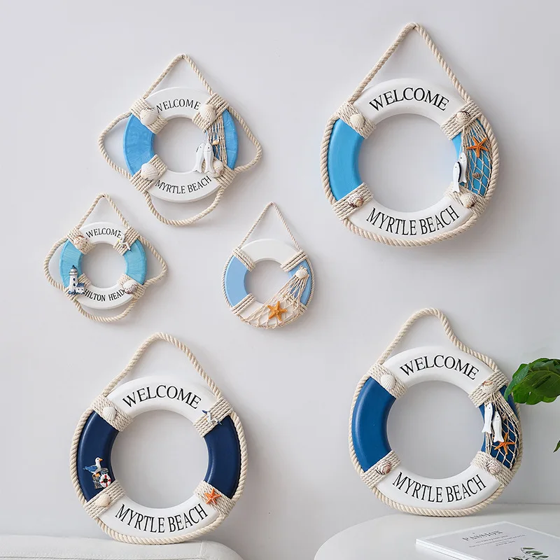 Mediterranean Large/Medium/Small Wooden Lifebuoys Swimming Rings,bars Home Window Displays Background Walls Hanging Decorations