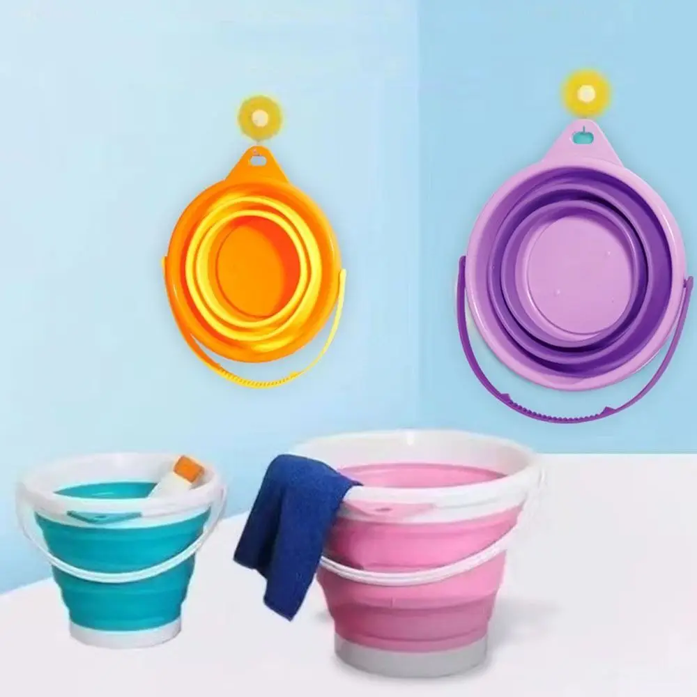Portable Beach Folding Buckets Multifunctional Retractable Sandbox Toy Bucket Plastic Round Beach Collapsible Bucket Car Washing