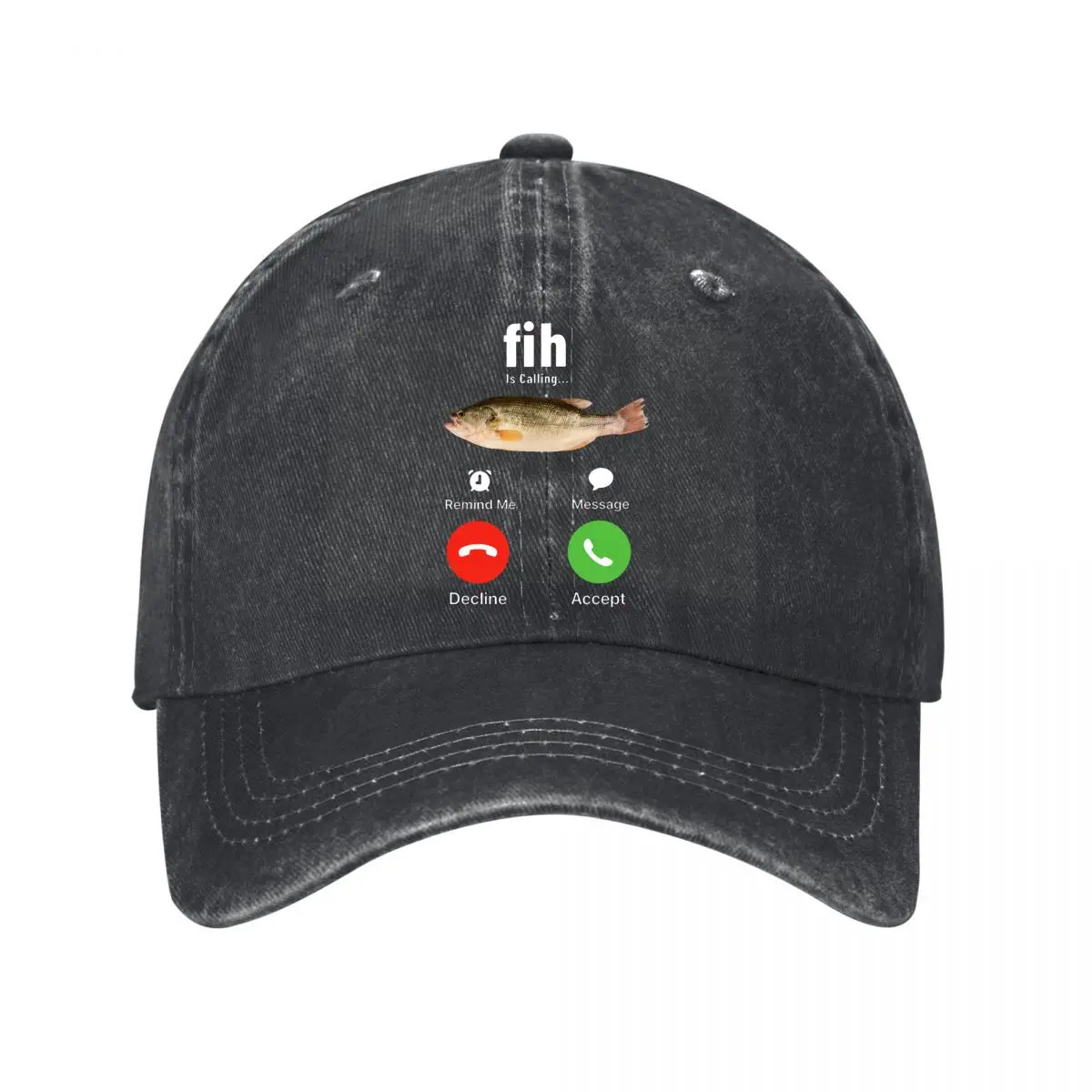 Fish Calling Decline Accept Phone Call Graphic Baseball Cap Men Women Distressed Washed Sun Cap Outdoor Hat