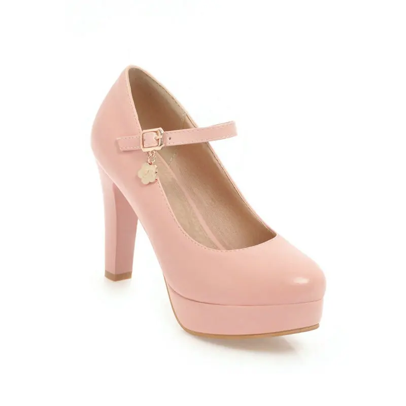 Extra Big Size 45 46 47 Round Toe Platform Shallow High Heel Pumps Pink White Cosplay Lovely Mary Janes Stiletto Heels Shoes