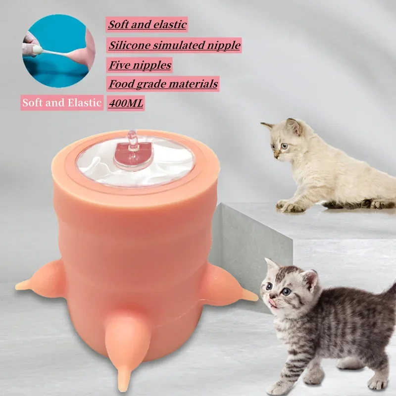 Silicone Nipples Pet Feeder,Bubble Milk Bowl,Feeder for Newborn Kittle,Puppy Nursing Drink cat Food Dispenser,5 Teats Simulation