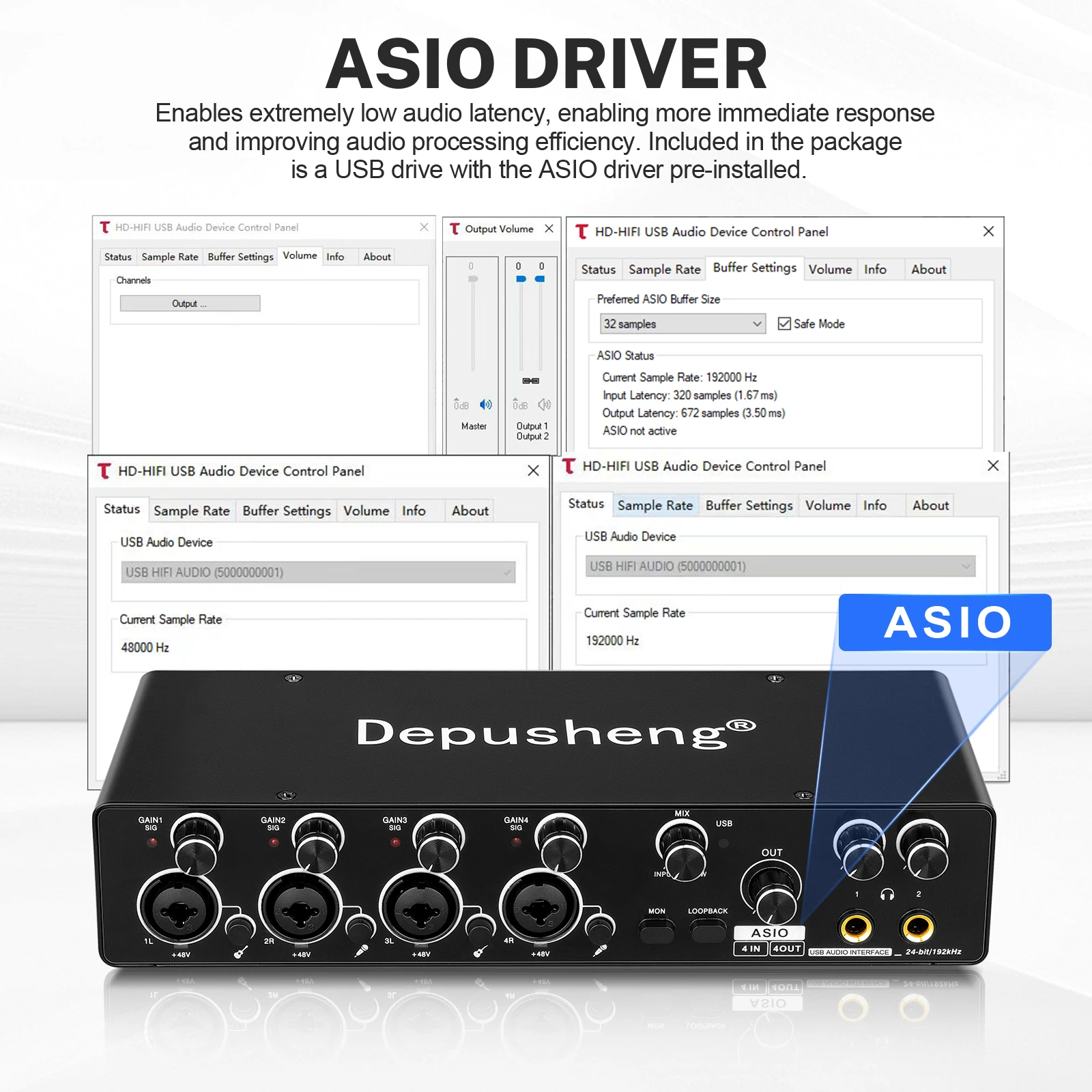 MQ22/44 ASIO Audio Professionelle Soundkarte 2/4-Kanal USB-Audio-Interface für Live-Aufnahmen – Detail 10