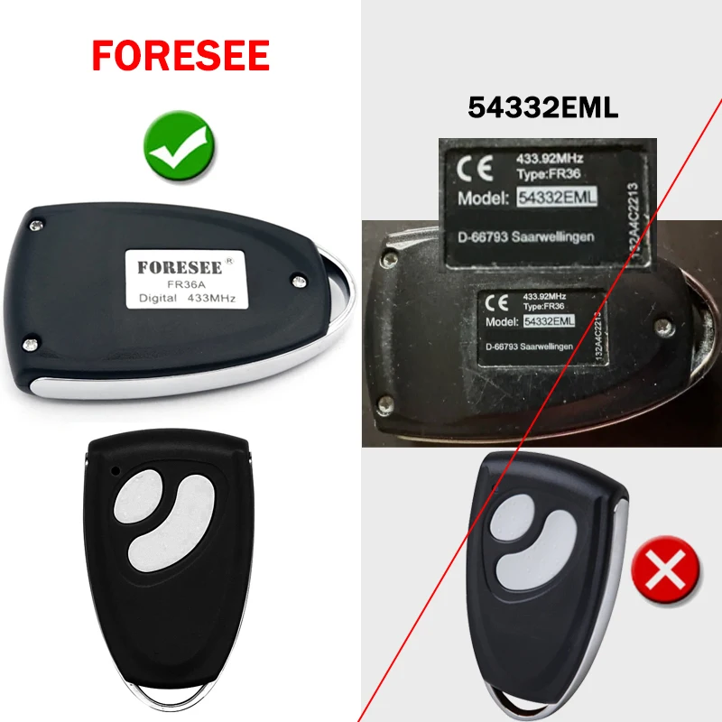 FORESEE FR36 FR36A FR1 FR4 FR46 FR42 FR38 FR32 FR30 FR11 Garage Door Remote Control 433.92MHz Rolling Code Gate Opener Command