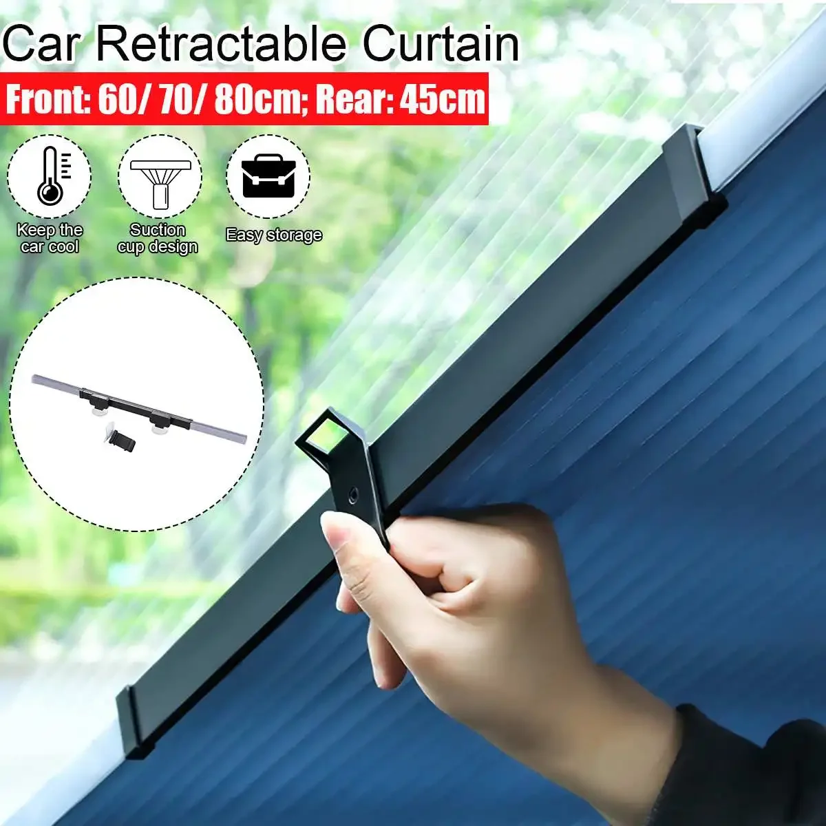 

60cm/70cm/80cm Car Windshield Sunshade Curtain Retractable Folding Cover Reflective Aluminum Film Curtains Anti-UV Car Sun Shad