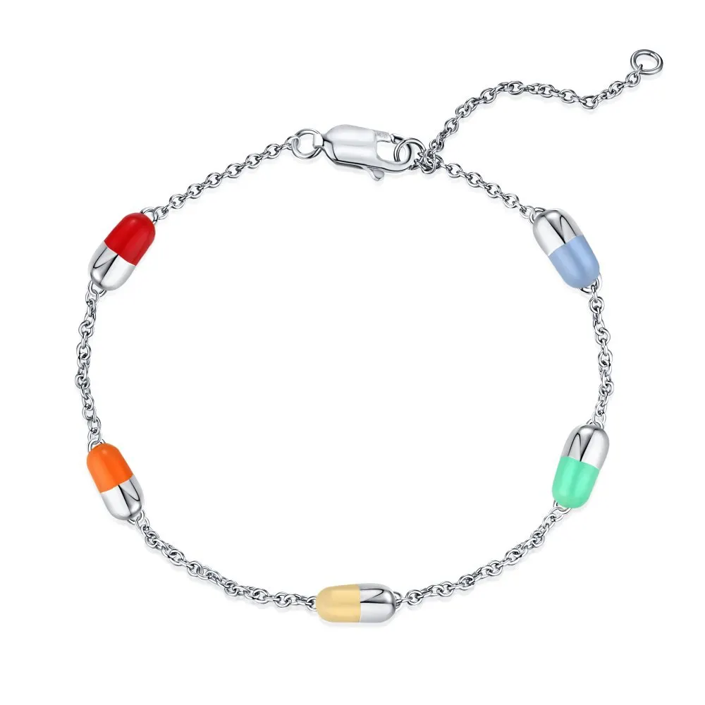 S925 Sterling Silver Bracelet, My Medicine, Your Five Color Surrounding Oil Dropping Bracelet, Bracelet, Silver Jewelry