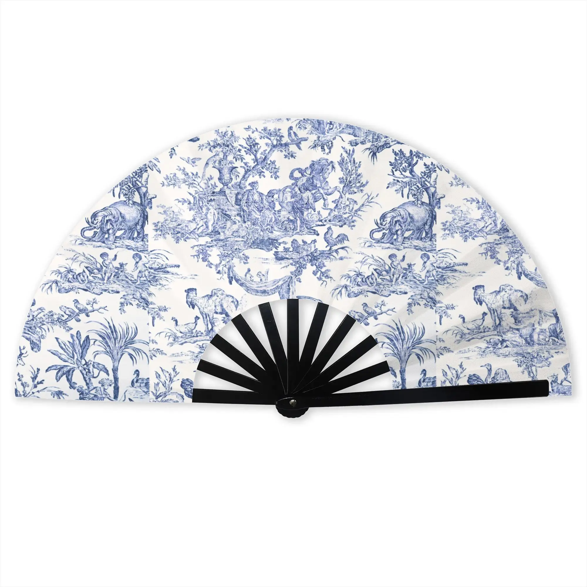 Toile De Jouy Stylish Hand Fan Floral Printed Polyester Fan Aesthetic Costume Prop Folding Fans For Sports Events  Gift