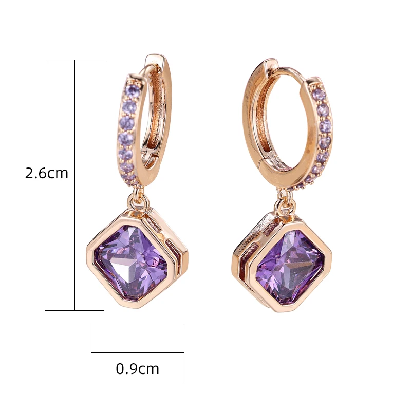 Fashion Drop Earring For Women Purple Cubic Zircon Female Earrings New Trendy Lady\'s Ear Accessories Wedding Party Jewelry Gift