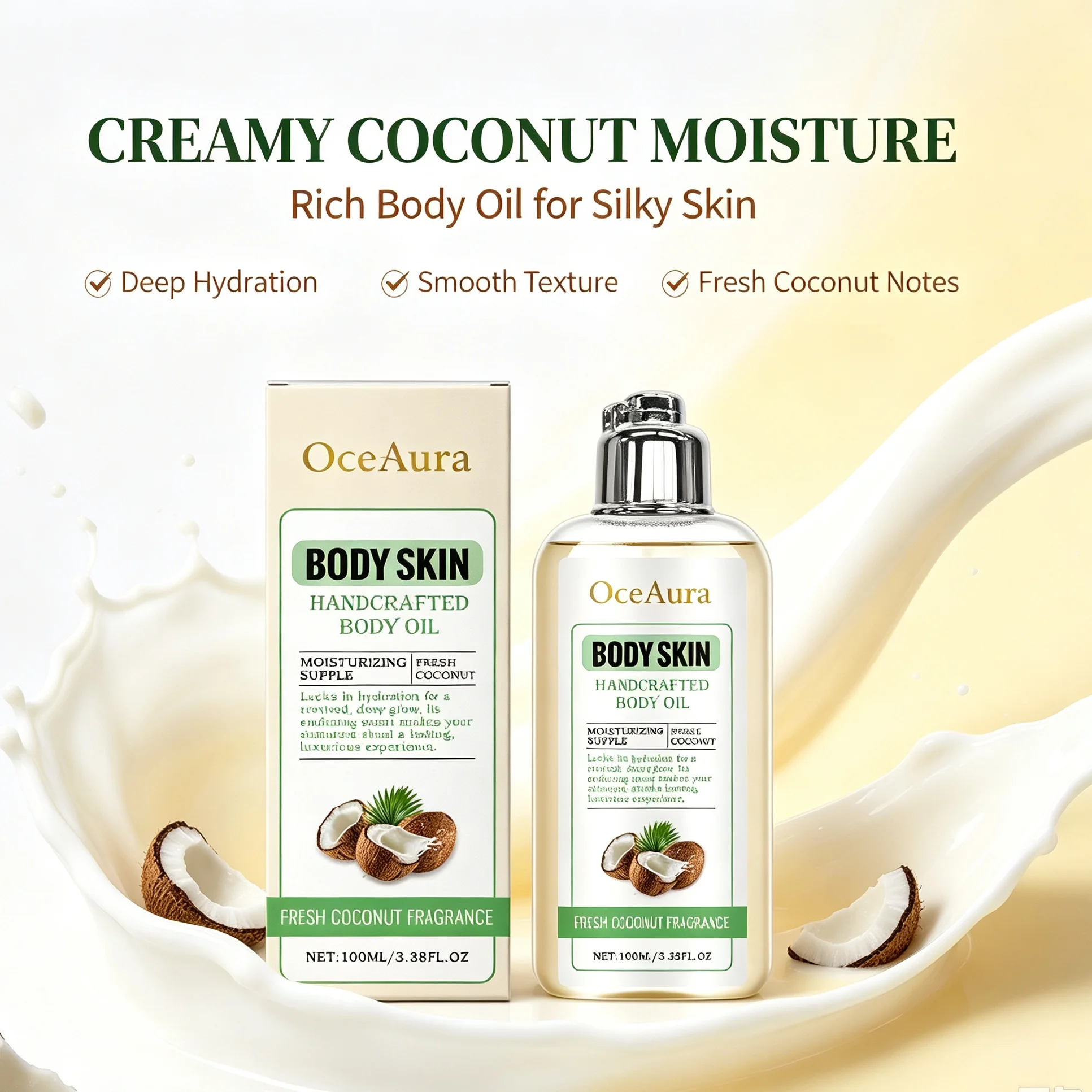 Cold‑Pressed Coconut Body Oil Deep Hydration Glowing Skin Non‑Greasy Massage Carrier Oil For Dry Sensitive Skin & Hair Nourish