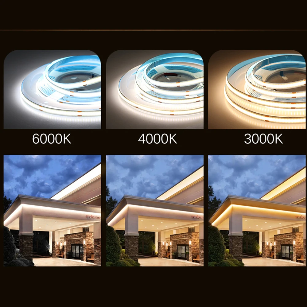 Linear Dimmable 24V 12V COB lampu Strip LED 8mm 320LEDs/M pita pita LED fleksibel untuk dekorasi kamar 3000K 4000K 6000K 5M 10M