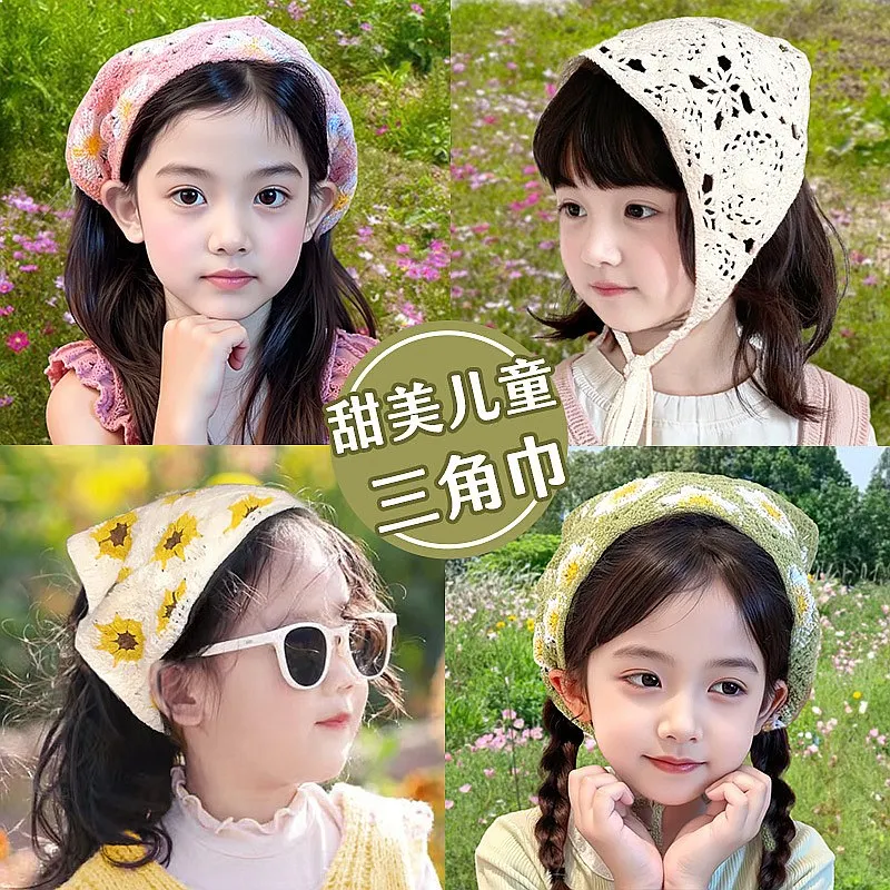 2026 New Elegant Knitted Triangle Scarf Headband for Women Fashion Girl strawberry Versatile pattern Hair Band Hair Accessory