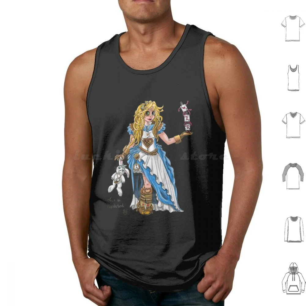 Alice In-Steampunk Style Tank Tops Print Cotton Punk Alice In Alice Gothic Rabbit Dark Goth Steampunk Steam Punk Black