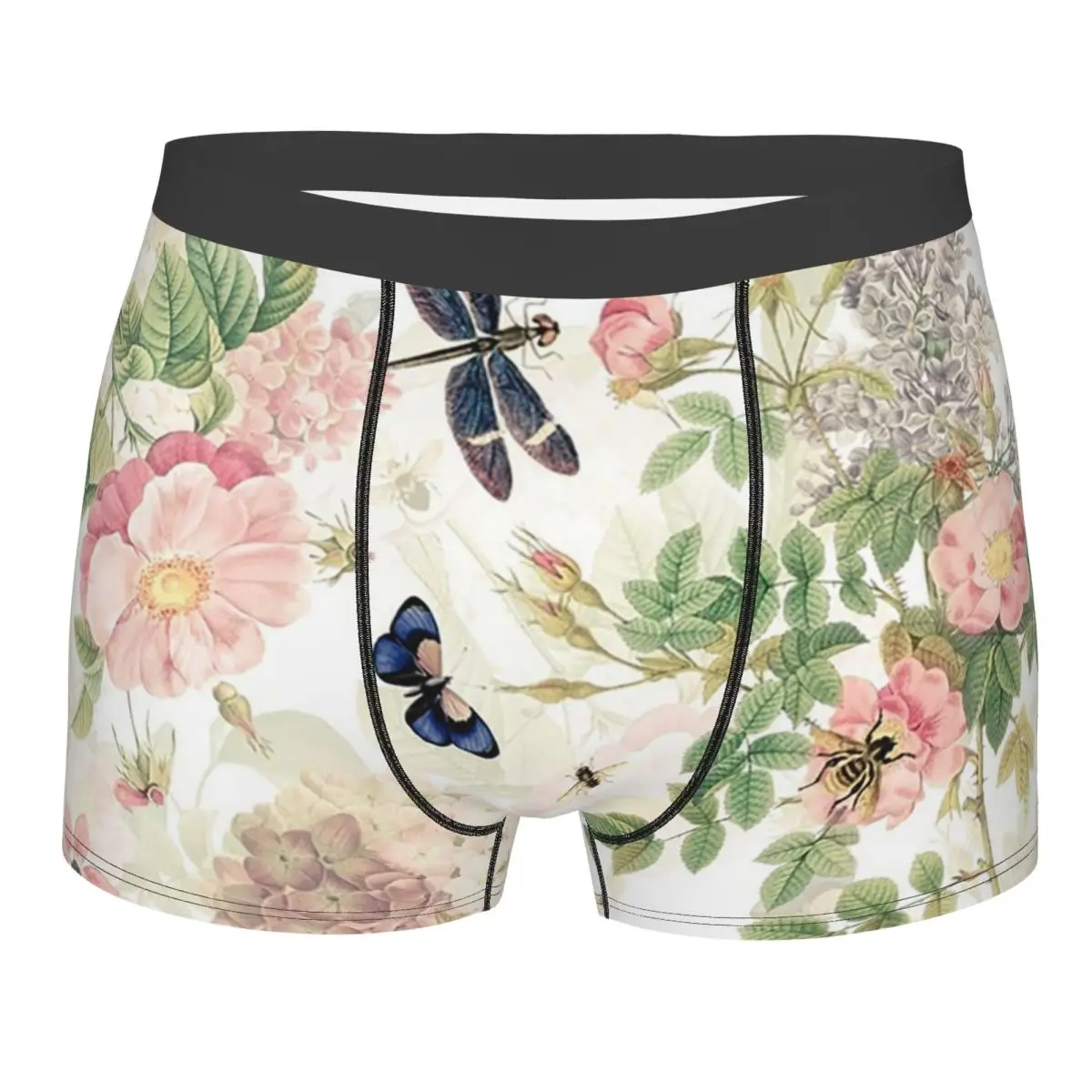 Boxer Underpants Shorts UtART Vintage Roses Flower And Early Insects Botanical Panties Men's Breathable Underwear Man Gift
