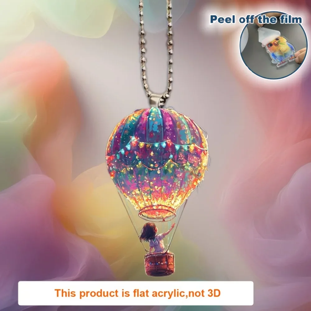 Charming Hot Air Balloon Girl Pendant Keychain,2D Flat Acrylic Charm Ornament,Decor for Car Mirrors,Bags,Home,Festive,Party,Gift