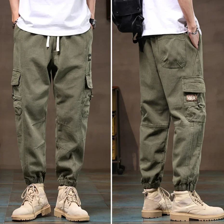 Plus Size 7XL 8XL Pants Men Big Pocket Cargo Fashion Casual Trousers Clothes Male Bottom Khaki Green