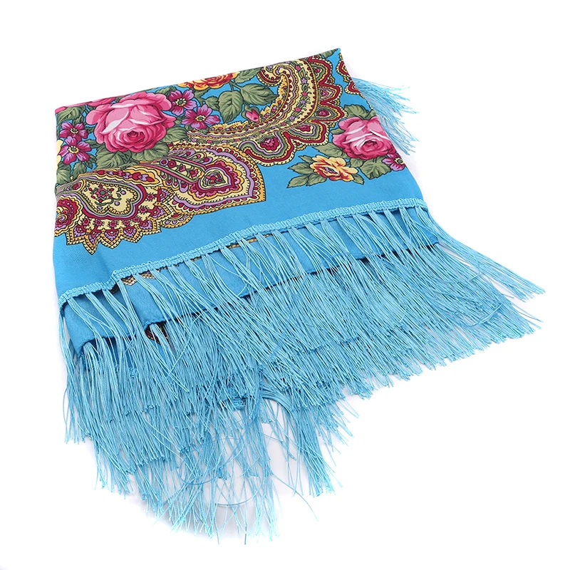 90*90cm Enthic Style Russian Women\'s Square Scarf Shawl Retro National Fringed Print Scarves Winter Ladies Head Wraps