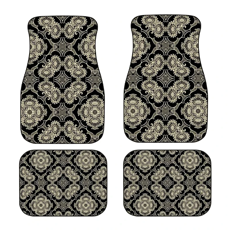 

4PCS floral print Pattern Car Floor Mats Universal Waterproof Non-Slip Front Rear Auto Floor Pad Wear-Resistant Floor Mat
