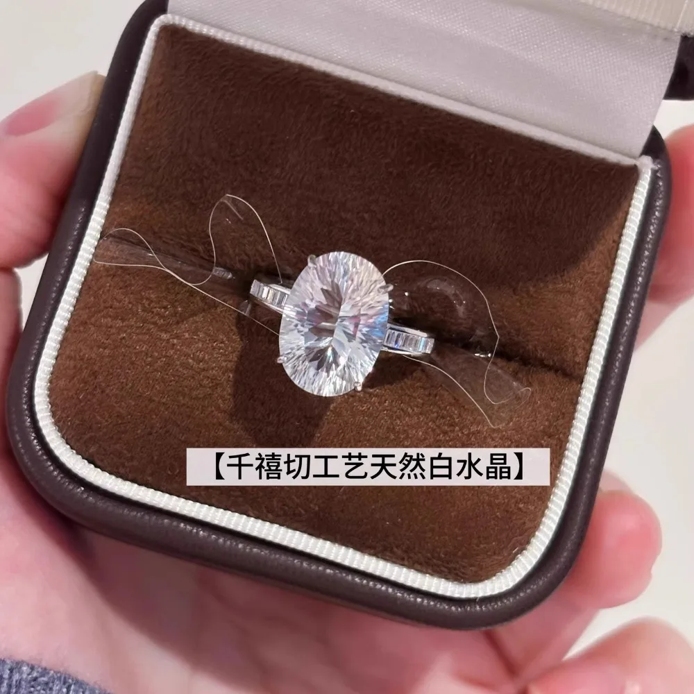 

Super flash white crystal pigeon egg ring s925 silver open ring