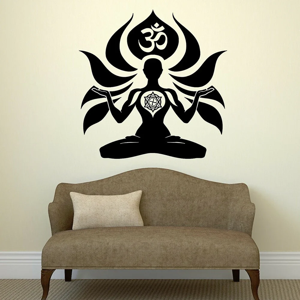 Vinyl Yoga Meditação Wall Decal, Adesivo de parede, Decoração do quarto de casa, Adesivos removíveis, Om Sânscrito, Hindu, X781