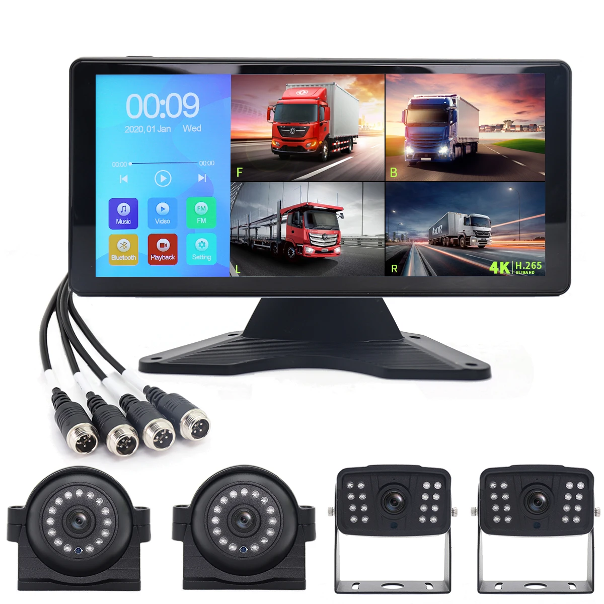 OEM 10inch Quad Split Vehicle Safety Car Rear View Camera Kit HD Waterproof Night Vision Monitor for Truck Bus