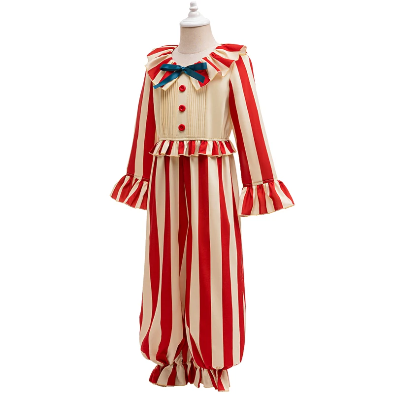 Clown Costume for 4 5 6 7 8 years Girls Kids Red Long Sleeve jumpsuit Girls Birthday Party Outfits Carnival Kids Clothes