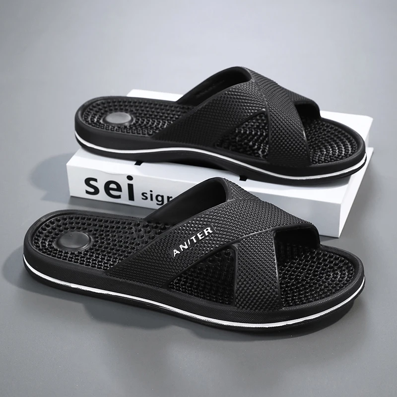Men's Fashion Massage Slippers Indoor and Outdoor Sandals Beach Flip-Flops Portable Slide Summer Non-Slip Men's Shower Slippers