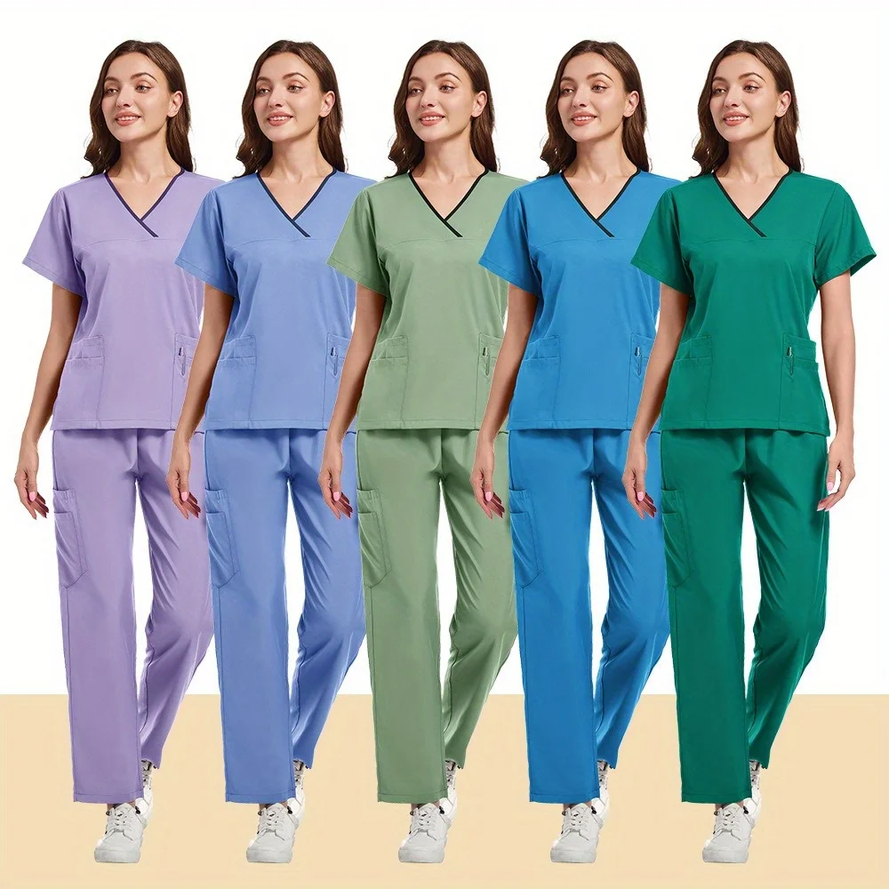 

Trendy Breathable Scrub Sets Sleek Textured Fabric, Women's Clinical Care Staff Uniforms