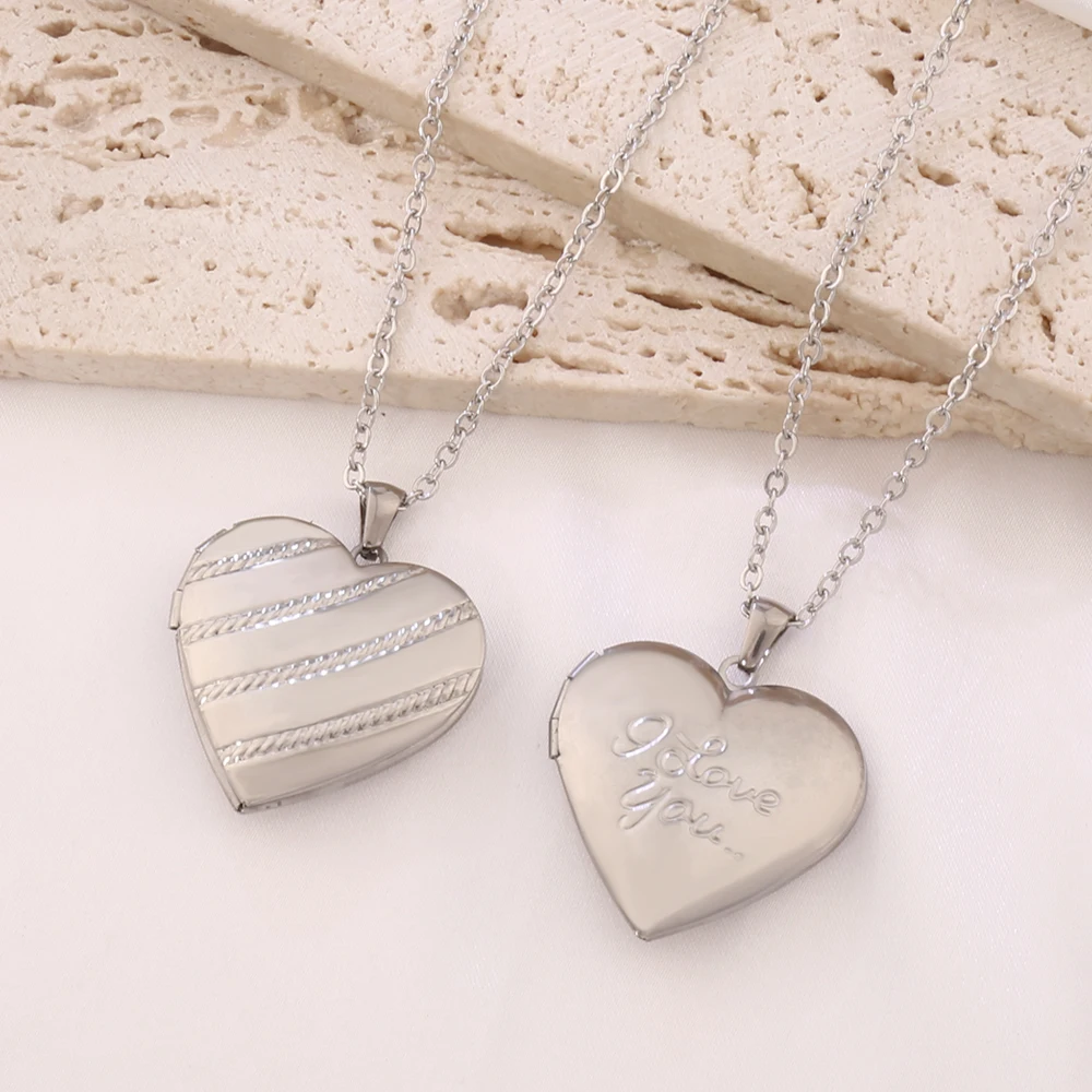 الفولاذ المقاوم للصدأ قابل للفتح القلب إطار الصورة المنجد المعلقات القلائد للنساء الرجال الأسرة صورة شخصية هدايا المناسبات #4