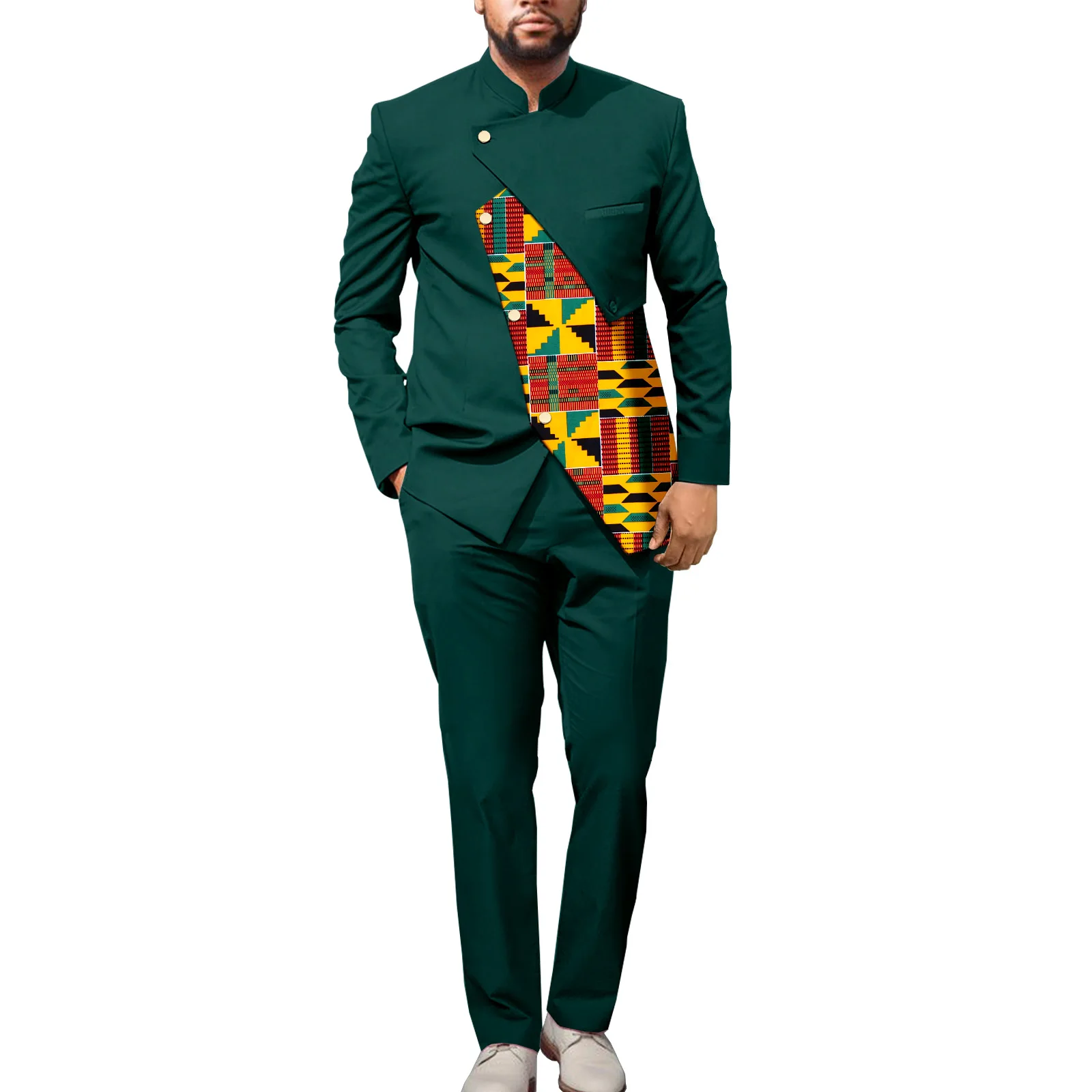African Clothing Dashiki Printed Jacket with Ankara Pants 2 Piece Set Dress Suit Outwear for Wedding