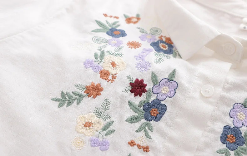 Japanische Neue Mode frauen Ethnische Bestickte Lose Kurzarm drehen-unten Kragen drehen-unten Kragen Shirts Weibliche kleidung Tops